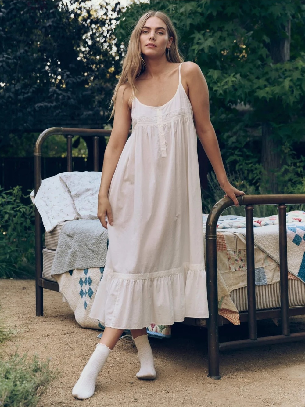THE GREAT Women's Eyelet Ruffle Tank Sleep Dress